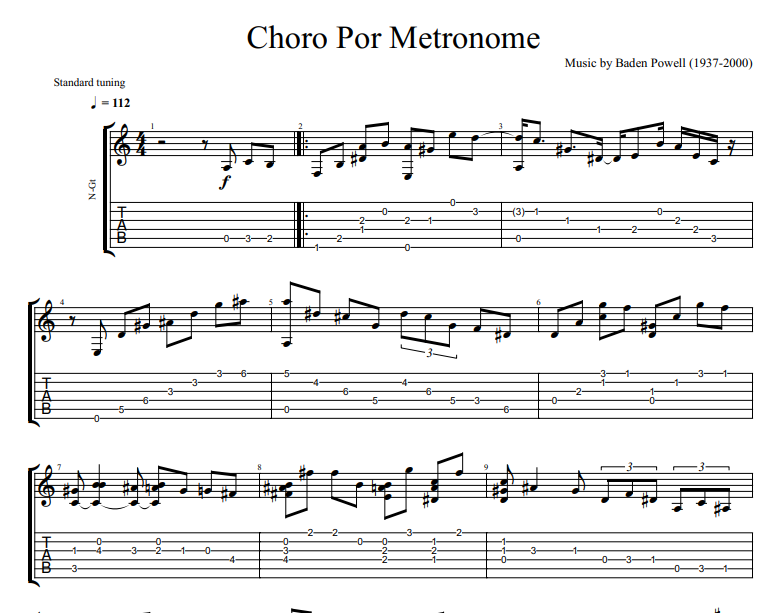 Baden Powell - Choro Por Metronome sheet music for guitar TAB